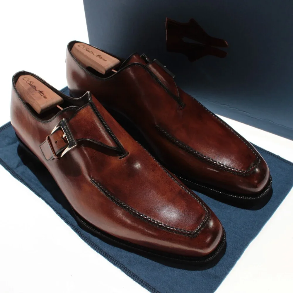 Di Bianco NWB Single Monk Strap Dress Shoes Size 9 US in Brown Leather